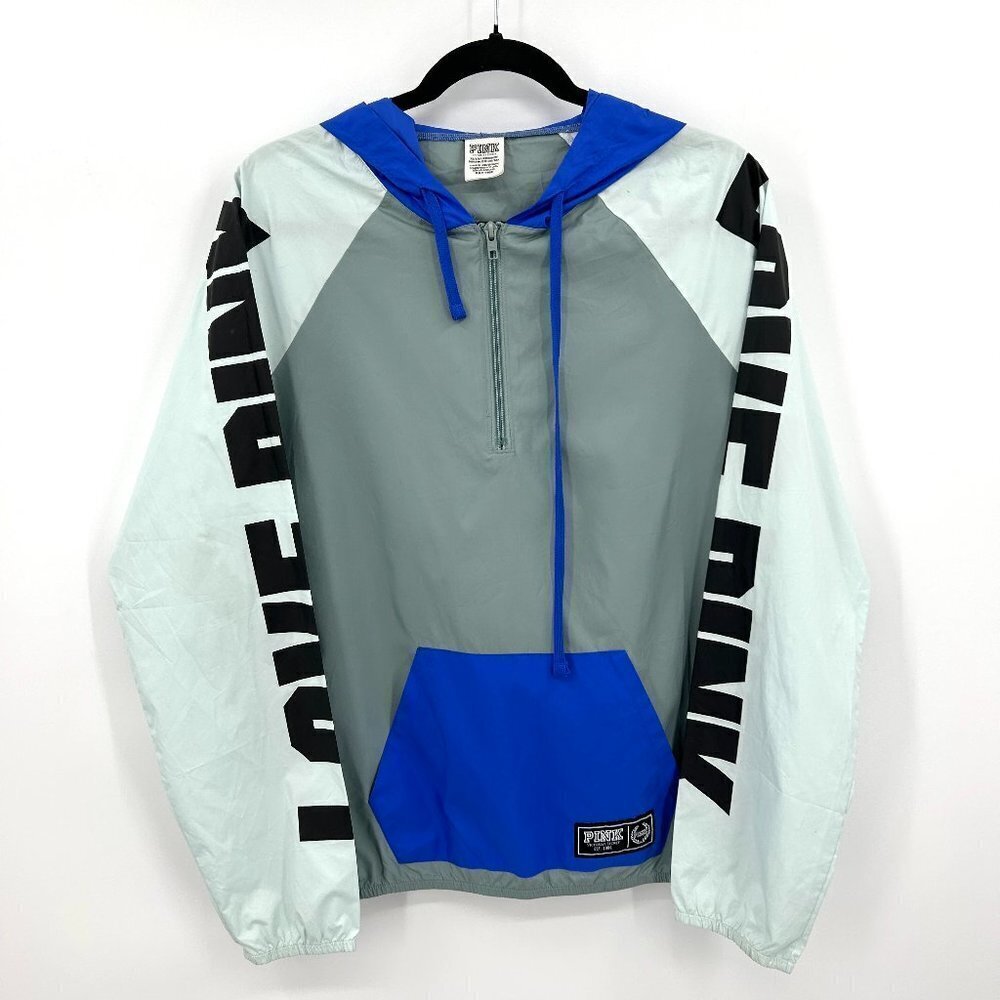 VICTORIA'S SECRET Pink Blue Gray Super Lightweight Windbreaker Jacket Size XS